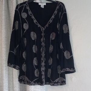 Elegant Black and Silver Embroidered Women's Camisole